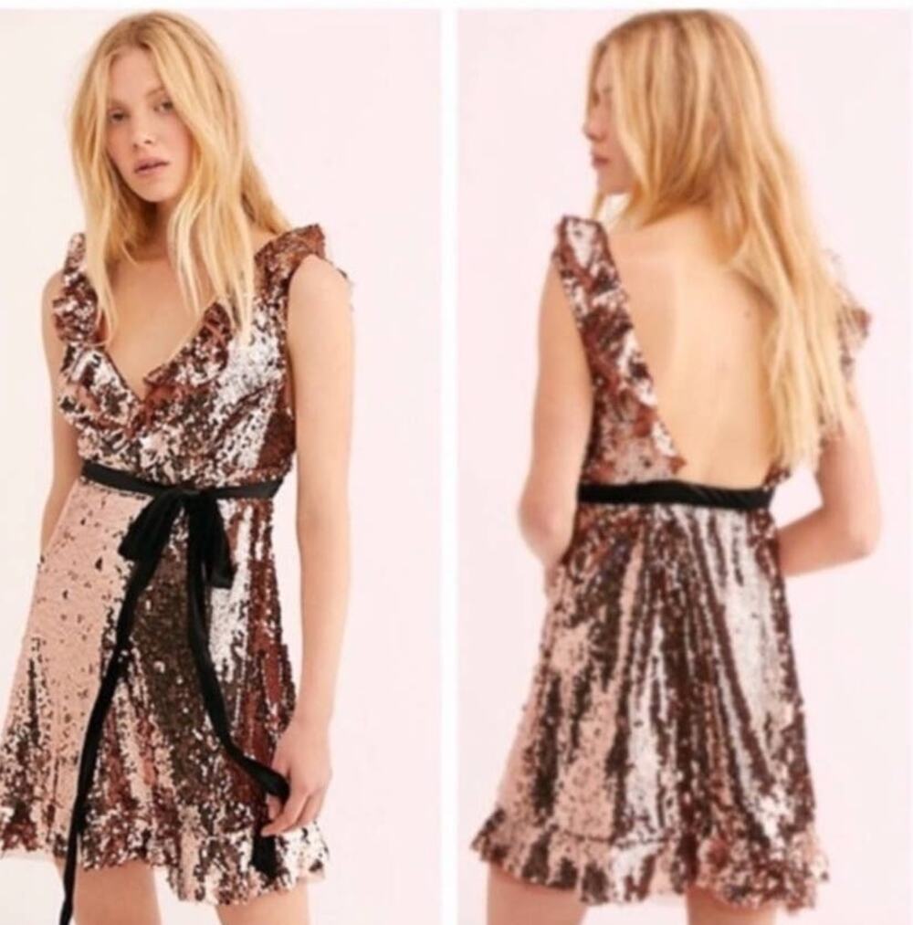 Free People Mini Siren Bronze Sequin Dress - 4